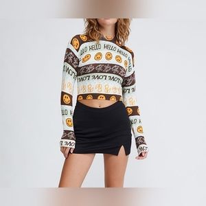 PacSun Women's M Feel Your Energy Cropped Pullover Sweater Smiley Flowers Love